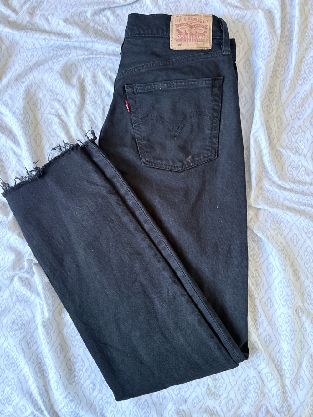 Levi's 501 Black Straight Leg Jeans with Frayed Hem